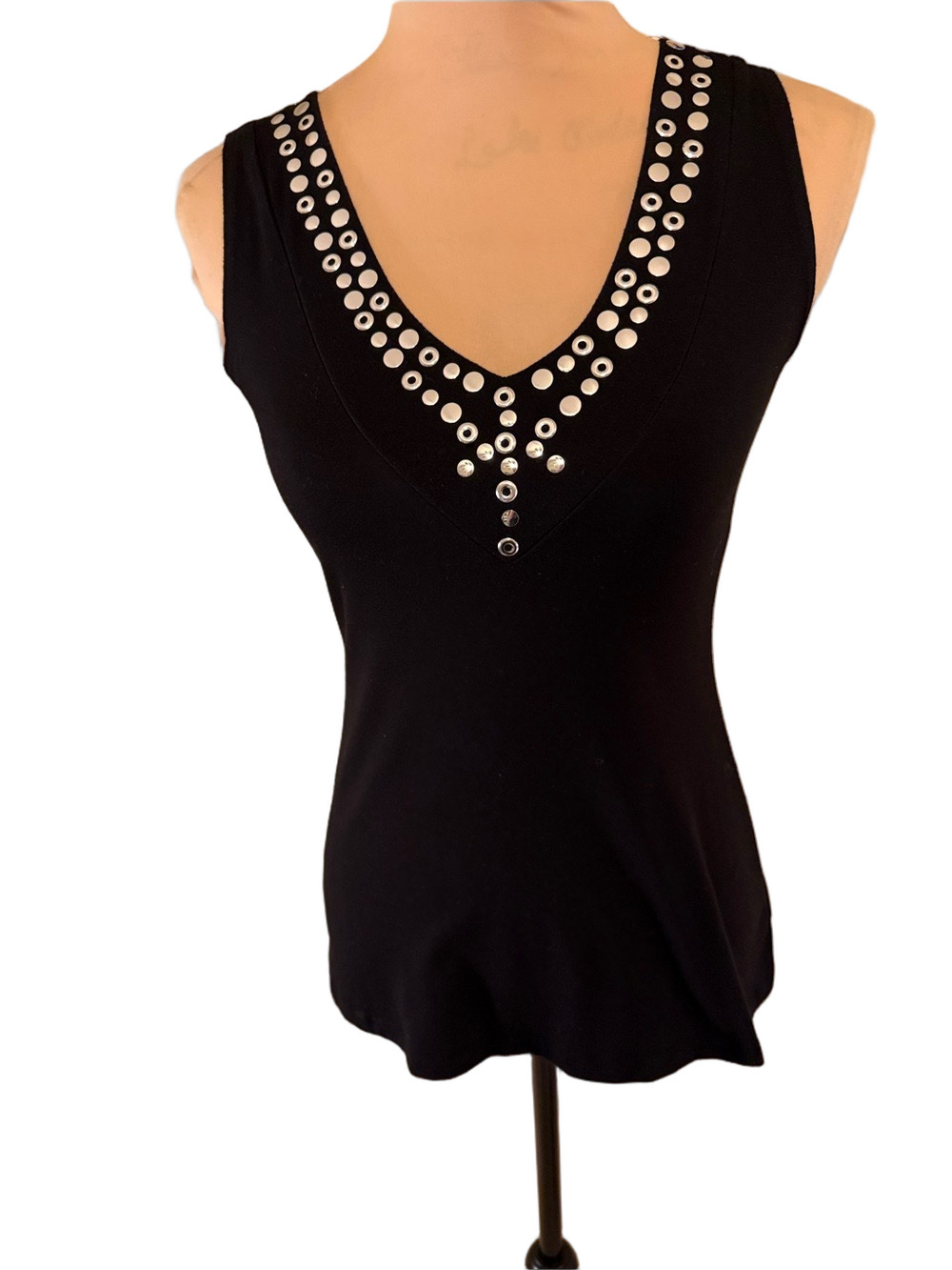 Body Central Sleeveless Black V-Neck Studded Women's Top